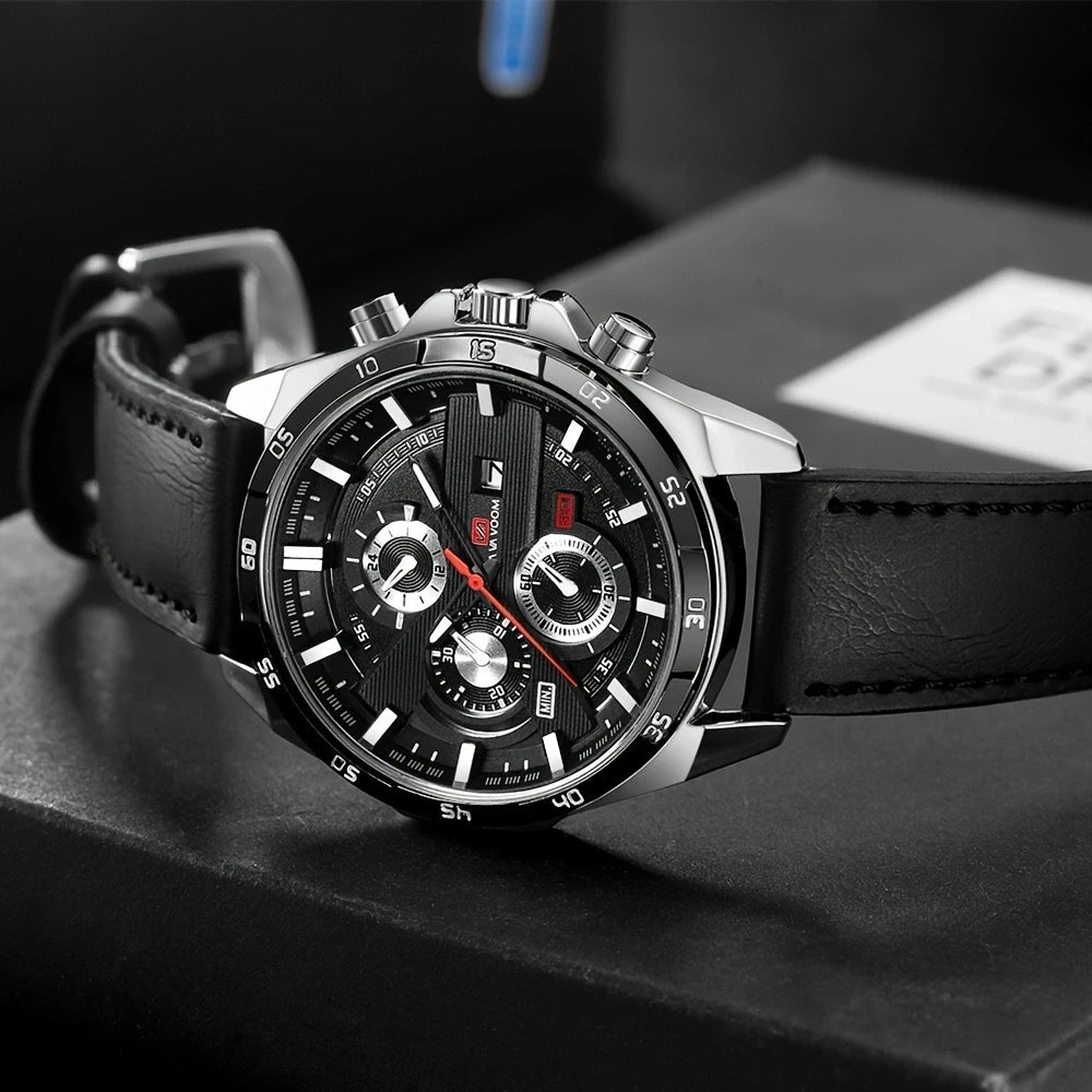 Reloj deportivo de alta gama para hombre, de 46 mm, grande, de cuero, estilo de carreras, informal, de moda, original, negro, oro rosa, calendario, reloj de cuarzo. ( SEPARAR PORQUE HAY DOS TIPOS DE RELOJ )