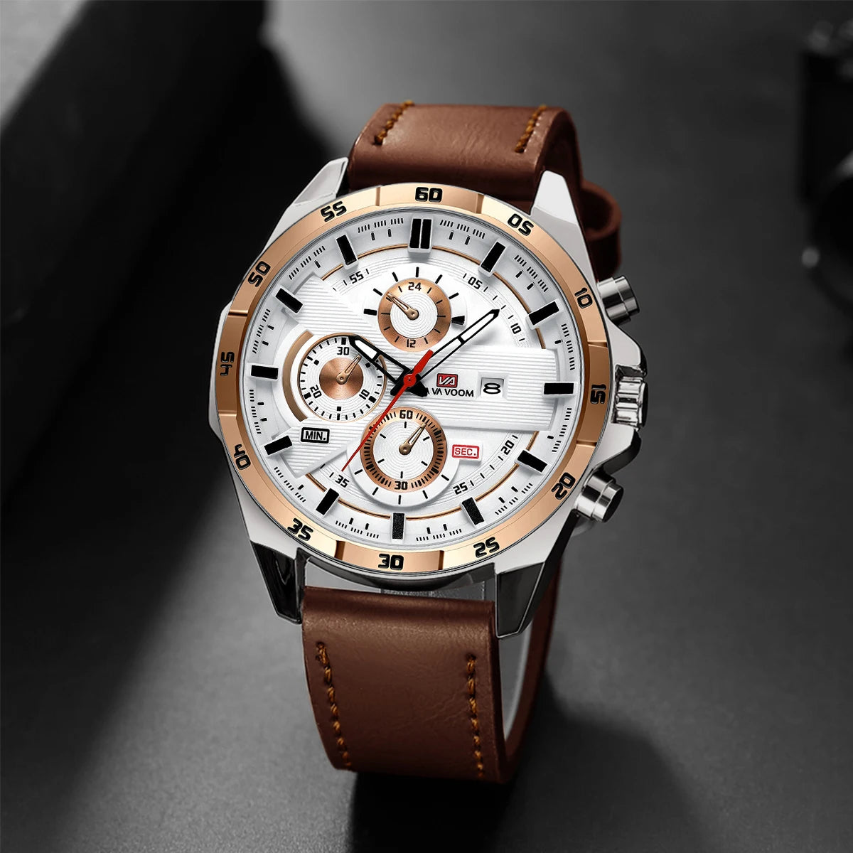 Reloj deportivo de alta gama para hombre, de 46 mm, grande, de cuero, estilo de carreras, informal, de moda, original, negro, oro rosa, calendario, reloj de cuarzo. ( SEPARAR PORQUE HAY DOS TIPOS DE RELOJ )