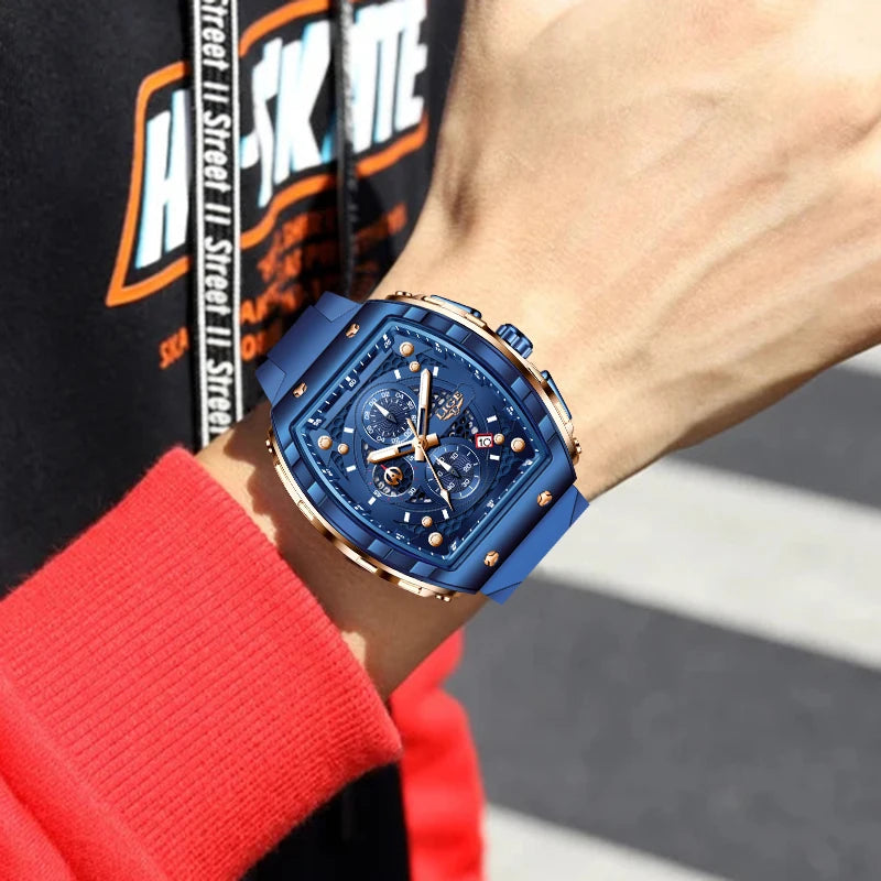 Reloj deportivo cuadrado informal de cuarzo para hombre.
