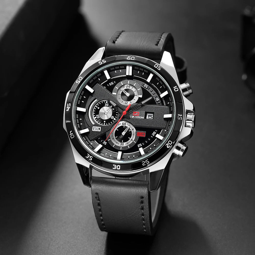 Reloj deportivo de alta gama para hombre, de 46 mm, grande, de cuero, estilo de carreras, informal, de moda, original, negro, oro rosa, calendario, reloj de cuarzo. ( SEPARAR PORQUE HAY DOS TIPOS DE RELOJ )