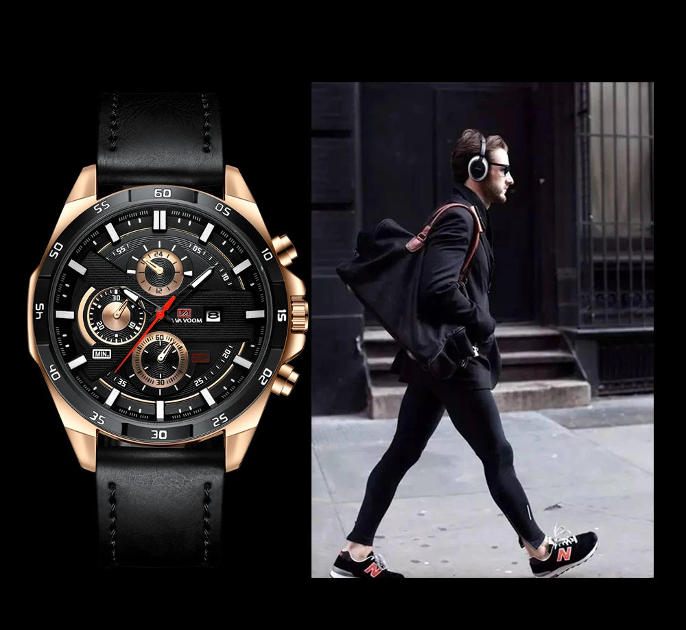 Reloj deportivo de alta gama para hombre, de 46 mm, grande, de cuero, estilo de carreras, informal, de moda, original, negro, oro rosa, calendario, reloj de cuarzo. ( SEPARAR PORQUE HAY DOS TIPOS DE RELOJ )