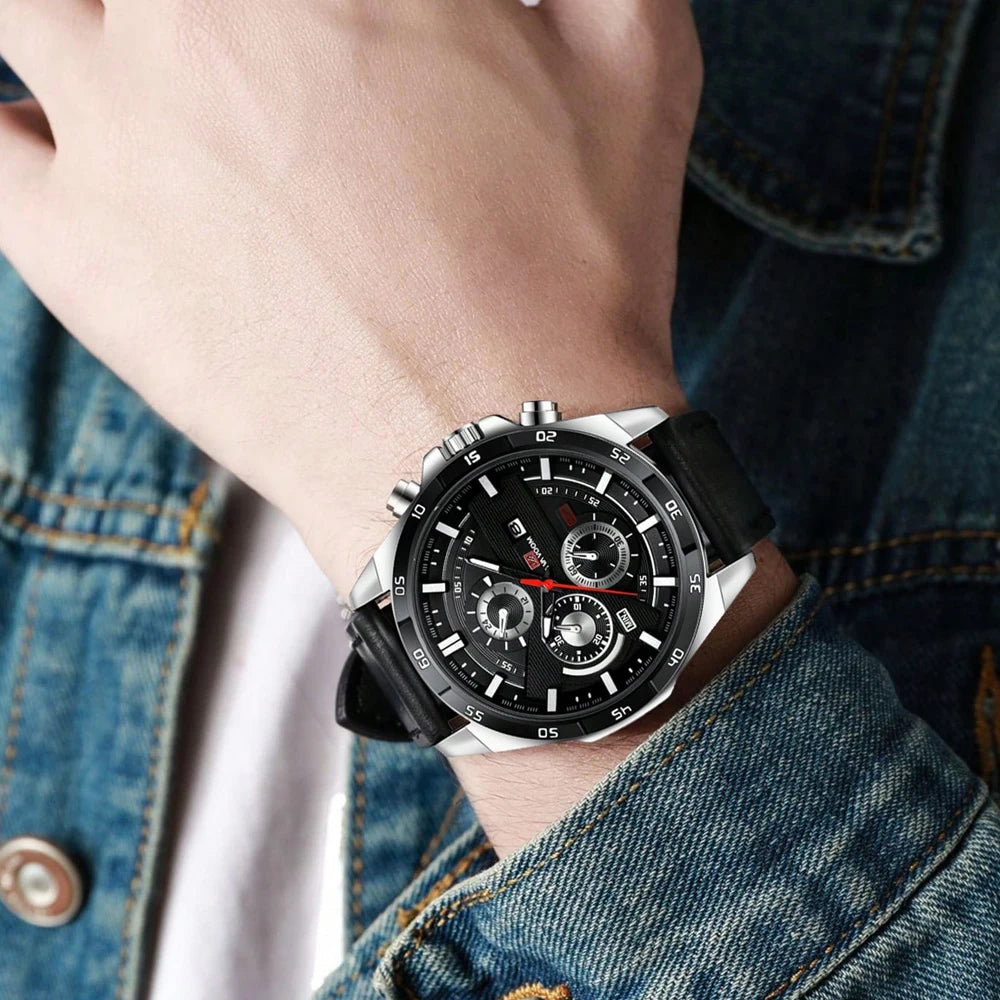 Reloj deportivo de alta gama para hombre, de 46 mm, grande, de cuero, estilo de carreras, informal, de moda, original, negro, oro rosa, calendario, reloj de cuarzo. ( SEPARAR PORQUE HAY DOS TIPOS DE RELOJ )