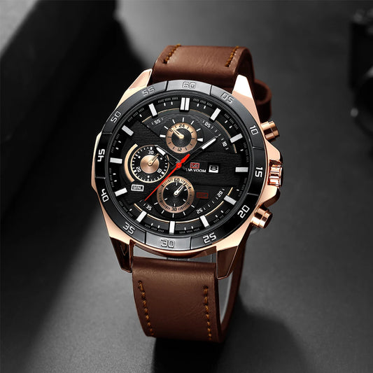 Reloj deportivo de alta gama para hombre, de 46 mm, grande, de cuero, estilo de carreras, informal, de moda, original, negro, oro rosa, calendario, reloj de cuarzo. ( SEPARAR PORQUE HAY DOS TIPOS DE RELOJ )