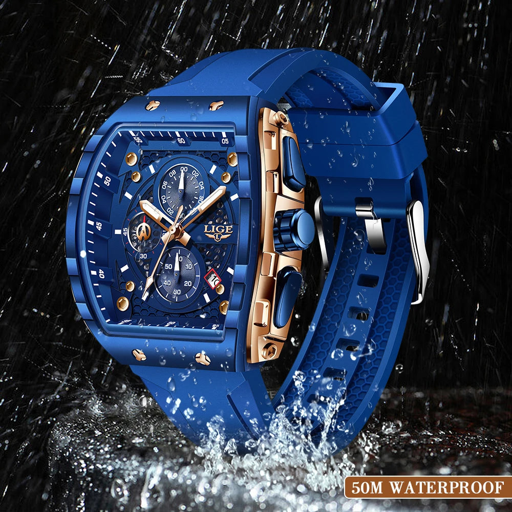 Reloj deportivo cuadrado informal de cuarzo para hombre.