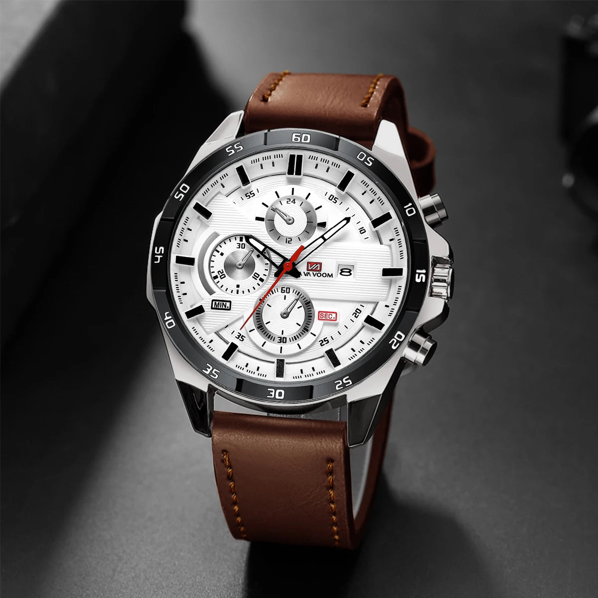 Reloj deportivo de alta gama para hombre, de 46 mm, grande, de cuero, estilo de carreras, informal, de moda, original, negro, oro rosa, calendario, reloj de cuarzo. ( SEPARAR PORQUE HAY DOS TIPOS DE RELOJ )